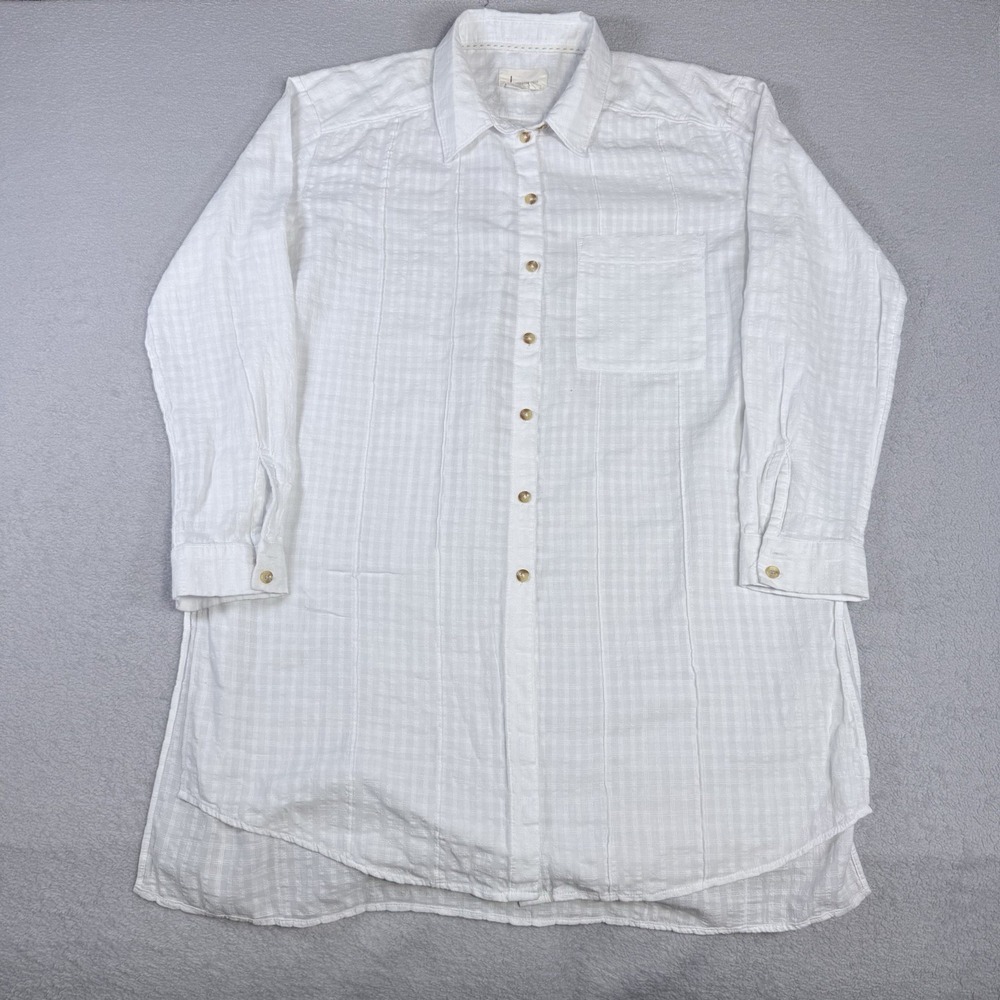 Anthropologie Women's Size L White Linen Shirt Dress Long Sleeve Knee Length